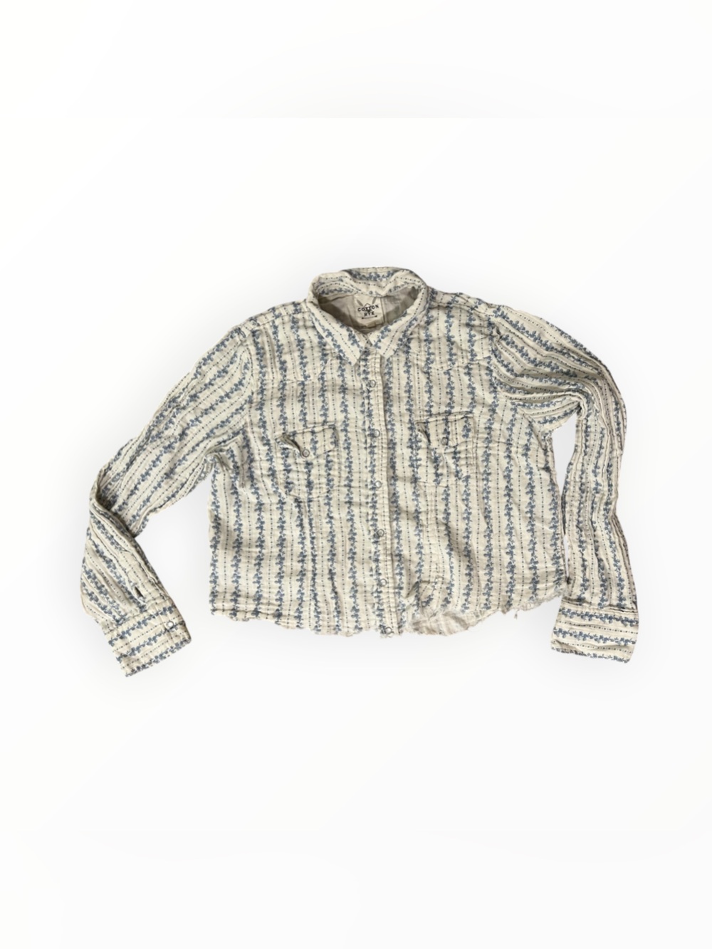 Cotton & Rye Outfitters Women's Pearl Snap Cropped Button-Down Shirt size Large